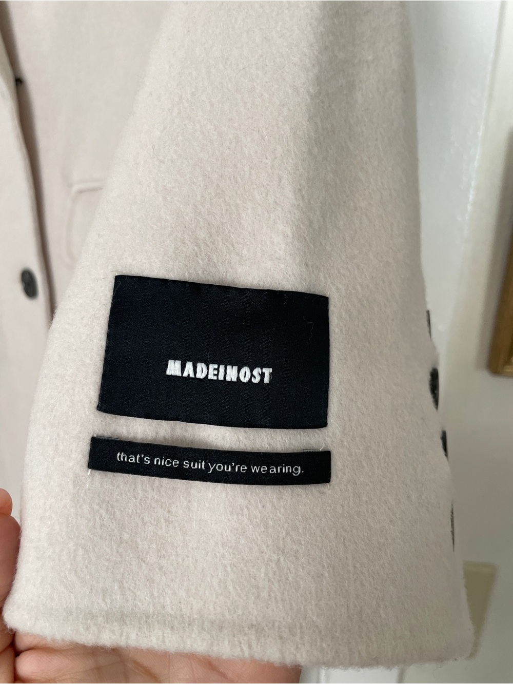 MADEINOST Double-Breasted Women's Coat Light Beige 100% Australian Wool Size S - Picture 3 of 7